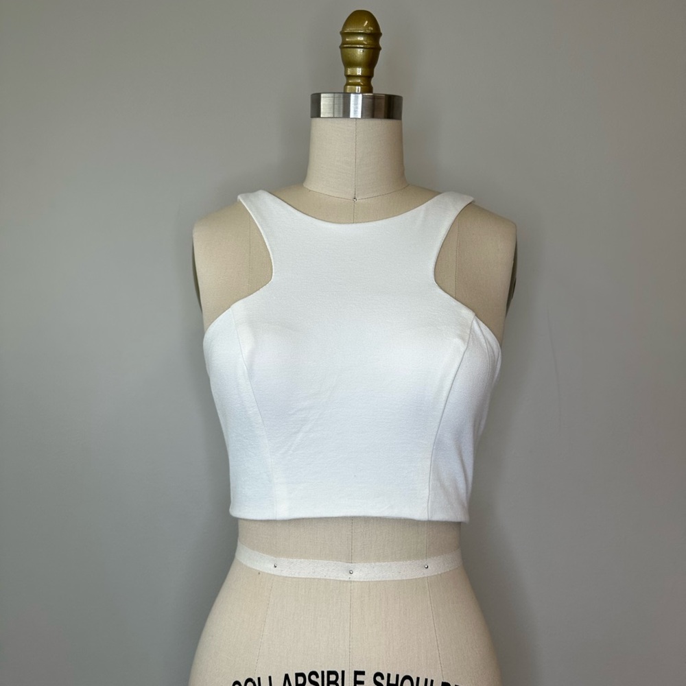 Xscape White Racerback Padded Crop Top